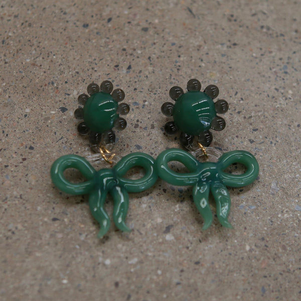 LEVENS 25 Autumn/Winter XL Bow Earrings LVS-AW25BWE-GRN/BLK-GREEN/BLACK